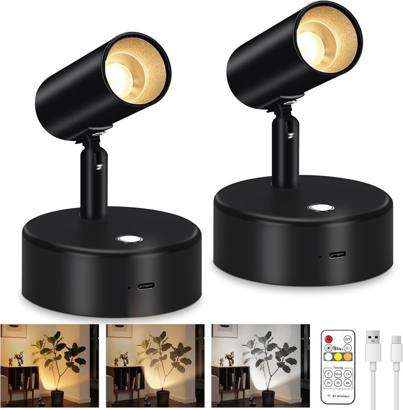 Lightess Spot Lights Indoor 6000mAh Wireless Uplights Indoor Plant Rechargeable Lights with Remote and 3 Color Temperature, Magnetic Spotlights for Painting, Accent Lighting, 2 Pack Black - Image 1